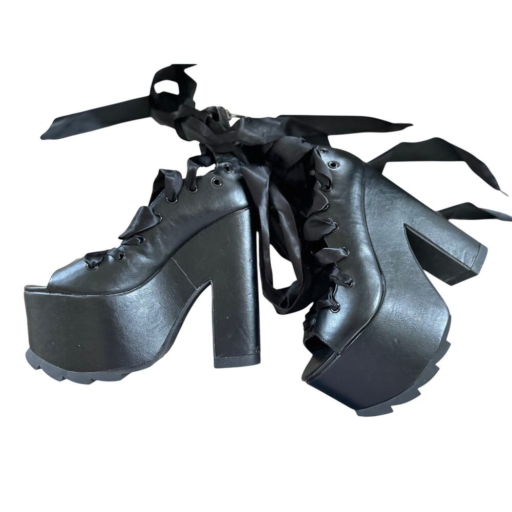 YRU Dolls Kill Ballet Bae Black Lace Up Gladiator Platform Heels Whimsygoth Punk - Picture 3 of 11